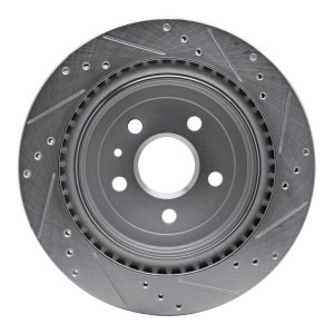 Cadillac CTS Brake Rotor (1) - Rear Left - R1 Concepts - Drilled & Slotted - Silver - `08-`14